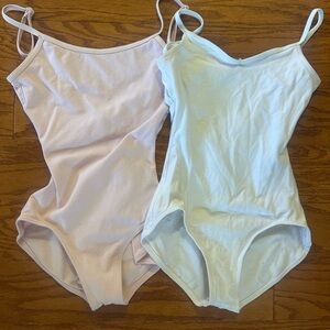 Set of Two Capezio Spaghetti Strap Ballet Leotards  in Pink and White Size Small